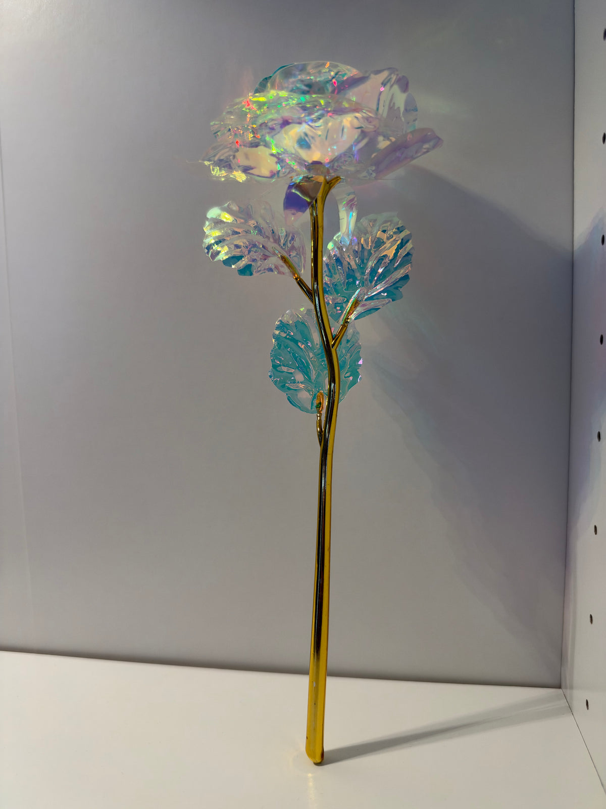 Iridescent Artificial Rose – Gold Stem